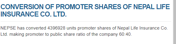 नेपाल लाइफको संस्थापक सेयर साधारणमा परिवर्तन