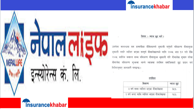 बीमा शुल्कमा लाग्ने ब्याजमा छुट सुबिधा प्रदान गर्दै नेपाल लाइफ इन्स्योरेन्स