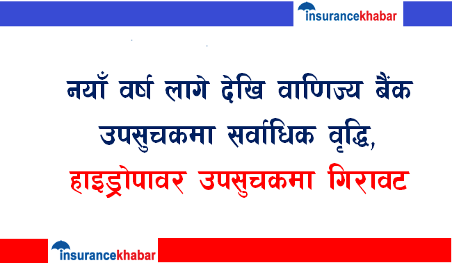 नयाँ वर्ष लागे देखि वाणिज्य  बैंक उपसुचकमा सर्वाधिक वृद्धि,  हाइड्रोपावर उपसुचकमा गिरावट