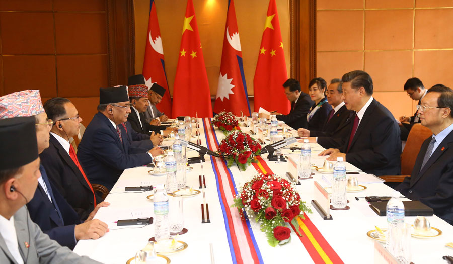 चिनियाँ राष्ट्रपति सी र प्रचण्डसहितका नेतासँग सामूहिक भेटवार्ता