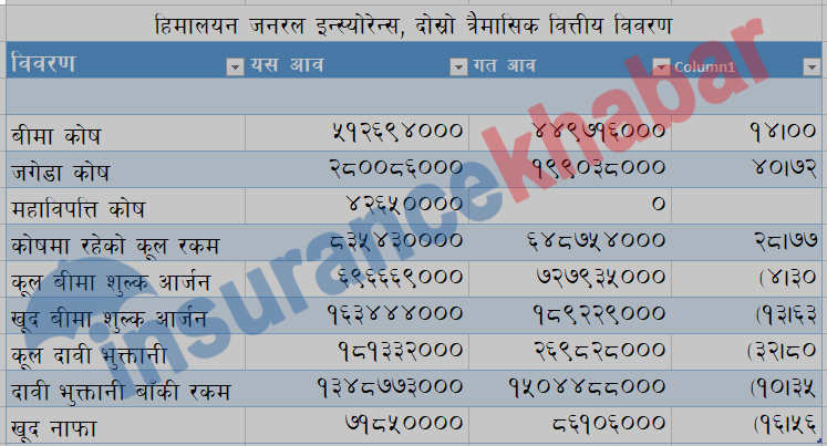 हिमालयन जनरल इन्स्योरेन्सको आम्दानी र नाफा दुवै घट्यो