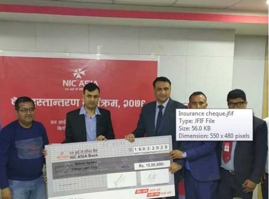 एनआईसी एशिया बैंकद्धारा स्वास्थ्य बीमा अन्तर्गत बीमा दाबी भुक्तानी