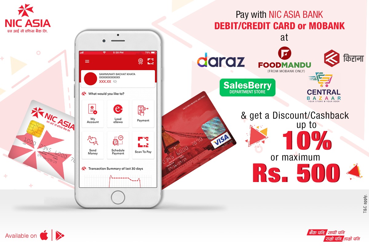 एनआईसी एशियाका ग्राहकलाई अनलाईन मार्फत सामान खरिद गर्दा १० % छुट