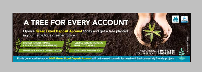 एनएमबि बैंकले ल्यायो एनएमबि ग्रिन फिक्सड डिपोजिट खाता, यस्ता छन् सुविधा