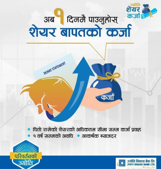 ज्योति विकास बैंकले शेयर धितोमा २४ घण्टाभित्रैमा कर्जा दिने