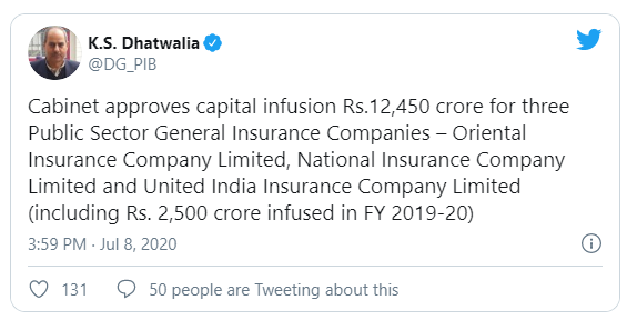 भारत सरकारको लगानी रहेका तीन निर्जीवन बीमा कम्पनीहरुको मर्जर रोकियो