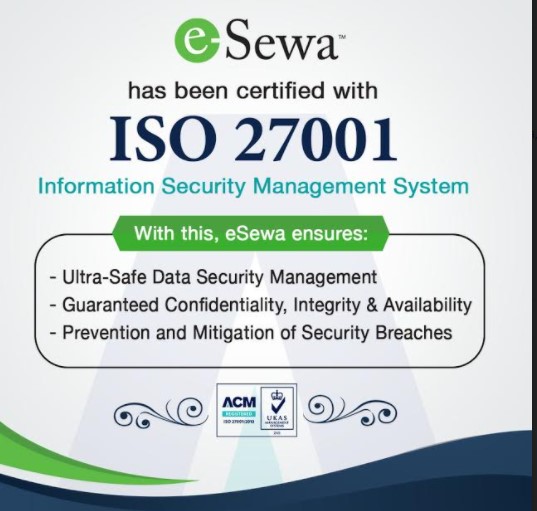 इसेवाले पायो आइएसओ २७००१ः २०१३ मान्यता प्राप्त प्रमाणपत्र