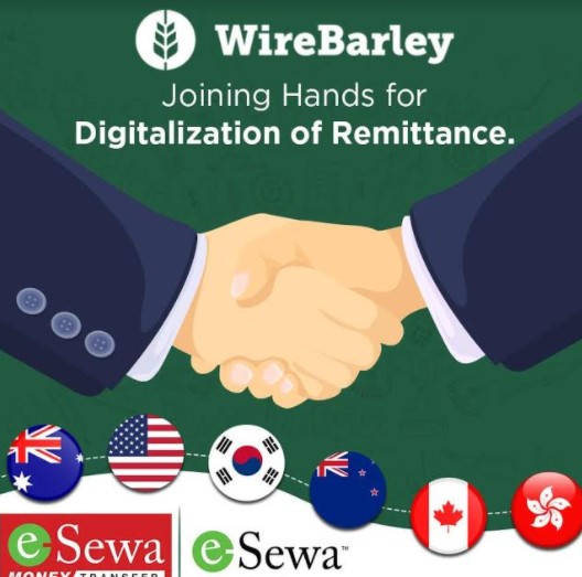 वायरबार्ले मार्फत इसेवा मनि ट्रान्स्फरको रेमिट्यान्स् सेवा थप ६ वटा देशबाट सुरू