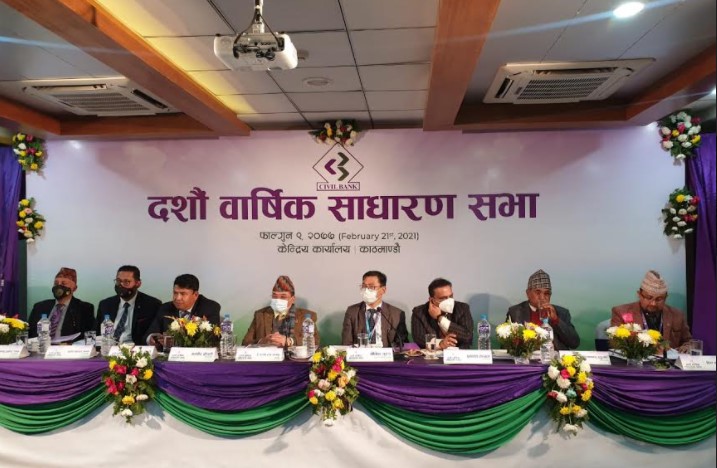 सिभिल बैंकको दशौं वार्षिक साधारण सभा सम्पन्न, लाभांश प्रस्ताव पारित