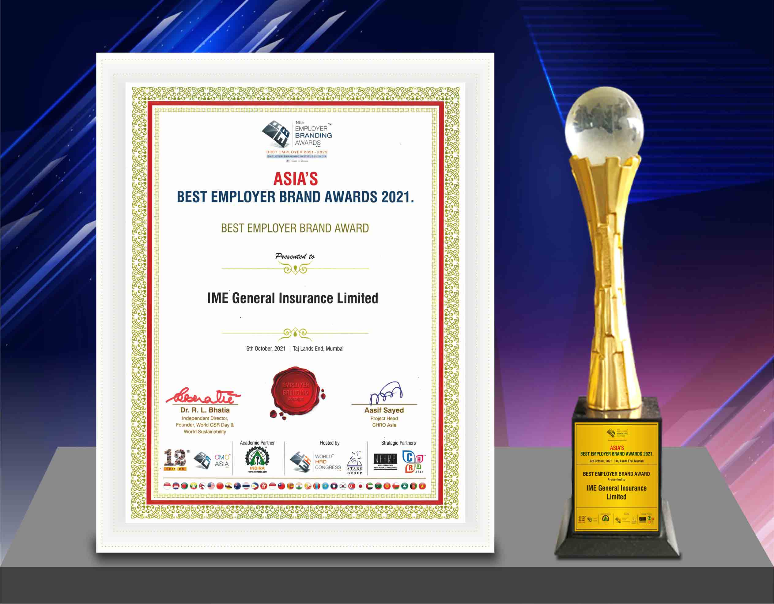 ASIA’S BEST EMPLOYER BRAND AWARDS 2021  बाट सम्मानित भयो आइएमई जनरल इन्स्योरेन्स