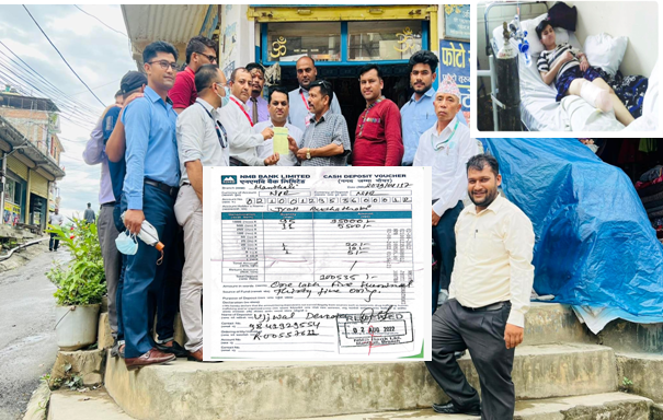 बैंक तथा इन्स्योरेन्स ग्रुप रामेछापद्वारा बूढाथोकिलाई १ लाख रुपैयाँ आर्थिक सहयोग