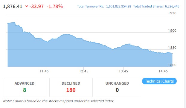 नेप्से परिसूचक ३३ अंकले घट्दा सबै उपसूचकमा गिरावट
