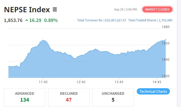 दशैं अघि हरियाली भएर बन्द भयो बजार, १३४ कम्पनीको शेयर मुल्यमा बृद्धि