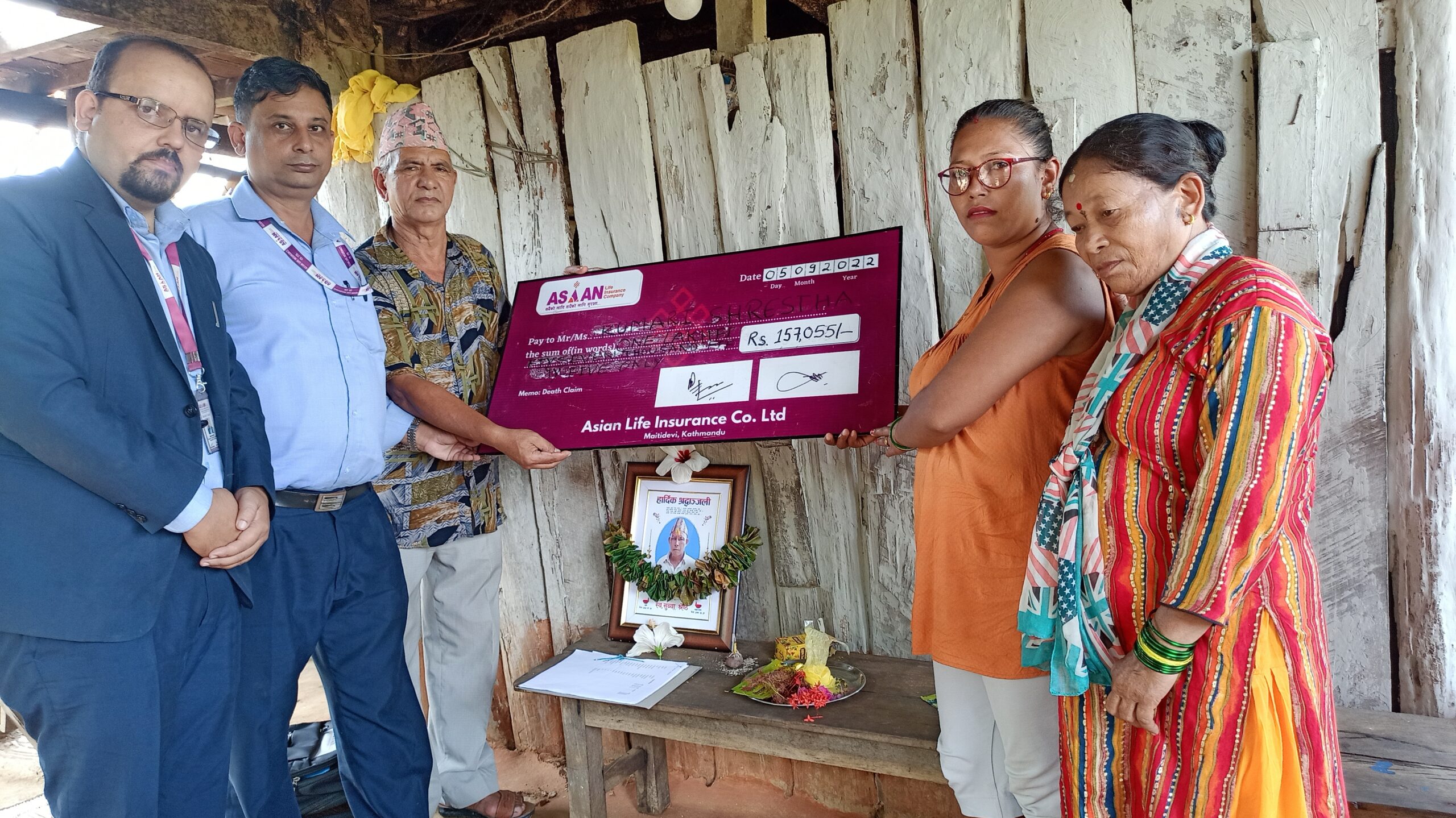 एशियन लाइफको धरान शाखाद्धारा मृत्यु दाबी भुक्तानी