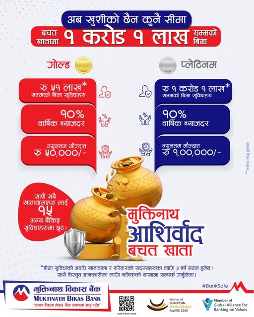 मुक्तिनाथ बिकास बैंकको नयाँ योजना, बचत खातामा १ करोड १ लाख सम्मको बीमा