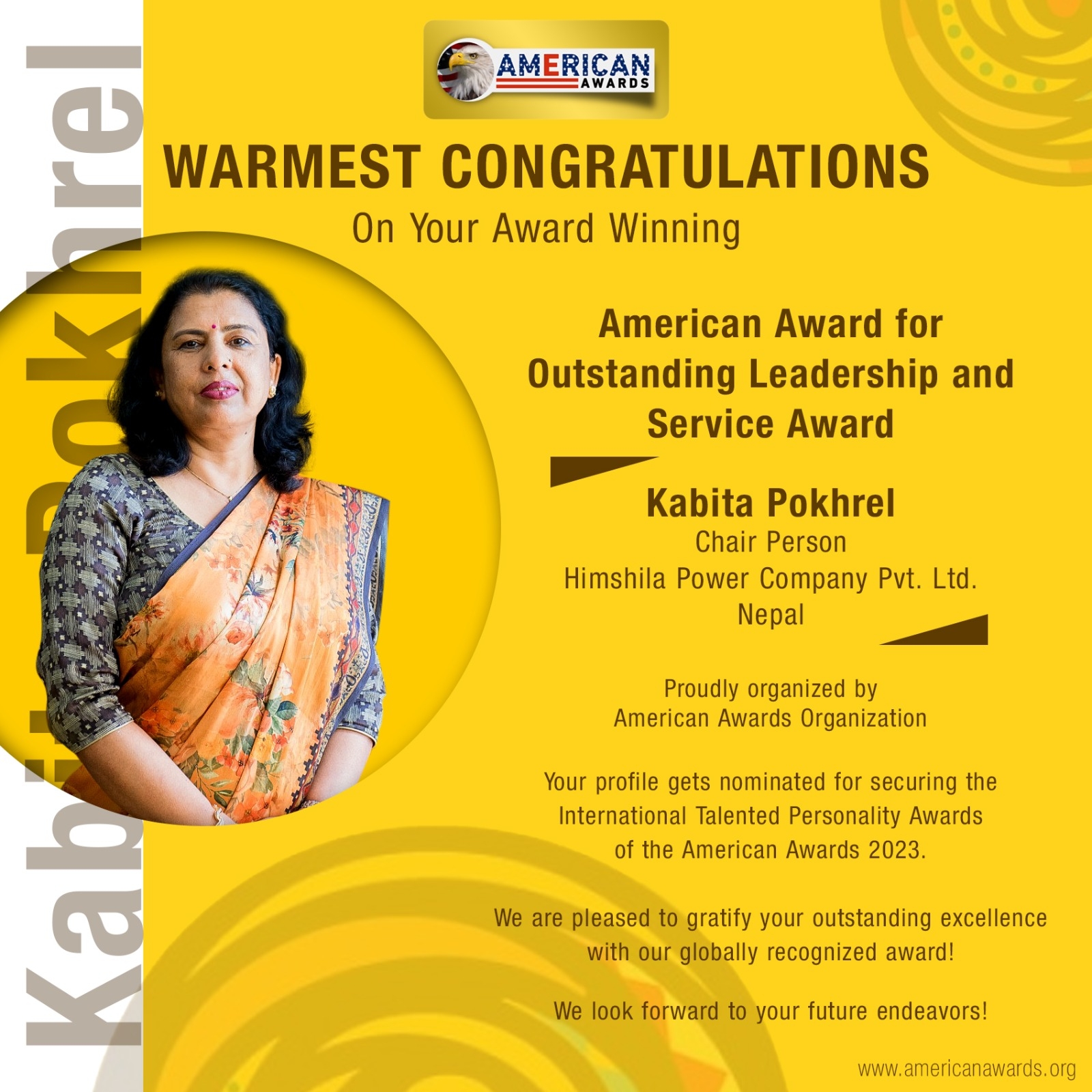 उर्जाउद्यमी पोखरेलले पाइन् आउट स्ट्याण्डिङ लिडरसिप एण्ड सर्भिस अवार्ड