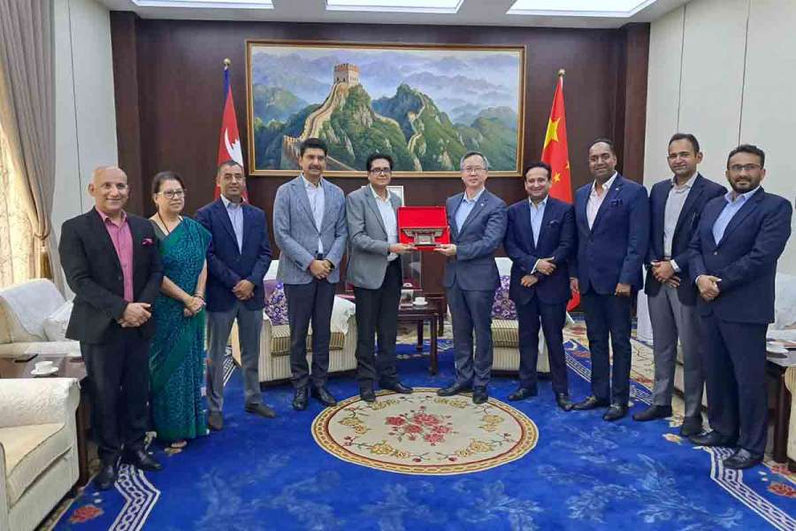 नेपाल उद्योग परिसंघ र नेपालका लागि चिनियाँ राजदूत छन सोङबीच छलफल