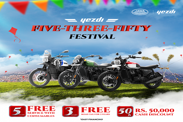 जावा येज्दी मोटरसाइकल्सले ल्यायो “येज्दी फाइभ थ्री फिफ्टी फेस्टिभल” योजना