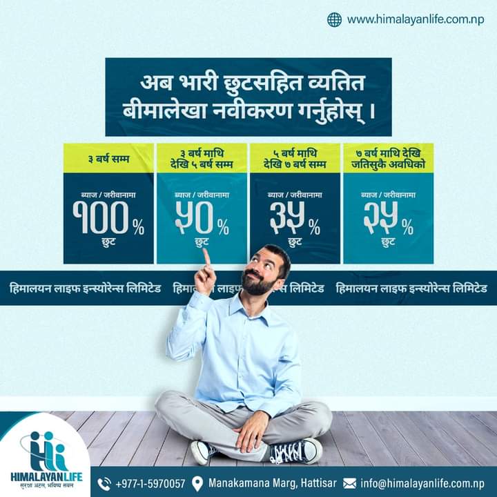व्यतित बीमालेख नवीकरण गर्दा विलम्ब शुल्कमा १००% सम्म छुट दिने हिमालयन लाइफको घोषणा