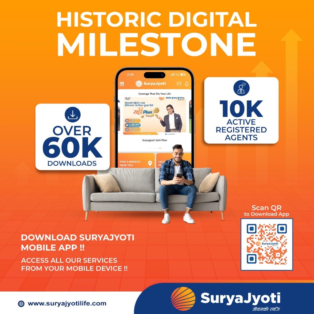 डिजिटल रुपमा फड्को मार्दै सूर्यज्योति लाइफ मोबाईल एप प्रयोगकर्ता  ६० हजारभन्दा बढी