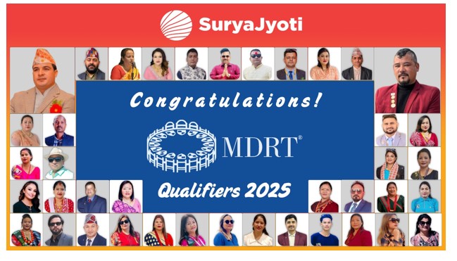 सूर्यज्योति लाइफबाट एमडीआरटी-२०२५ का लागी ४० जना योग्य, २ जना बने सीओटी