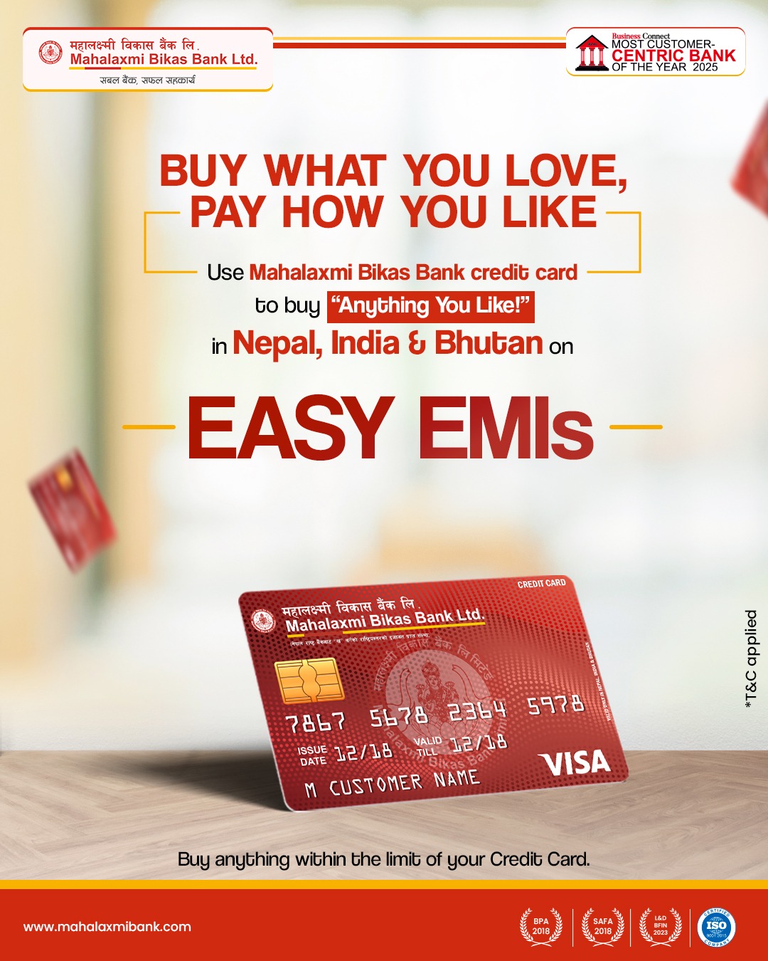 महालक्ष्मी विकास बैंकद्वारा क्रेडिट कार्ड भुक्तानीमा मासिक किस्ता सुविधाको शुभारम्भ