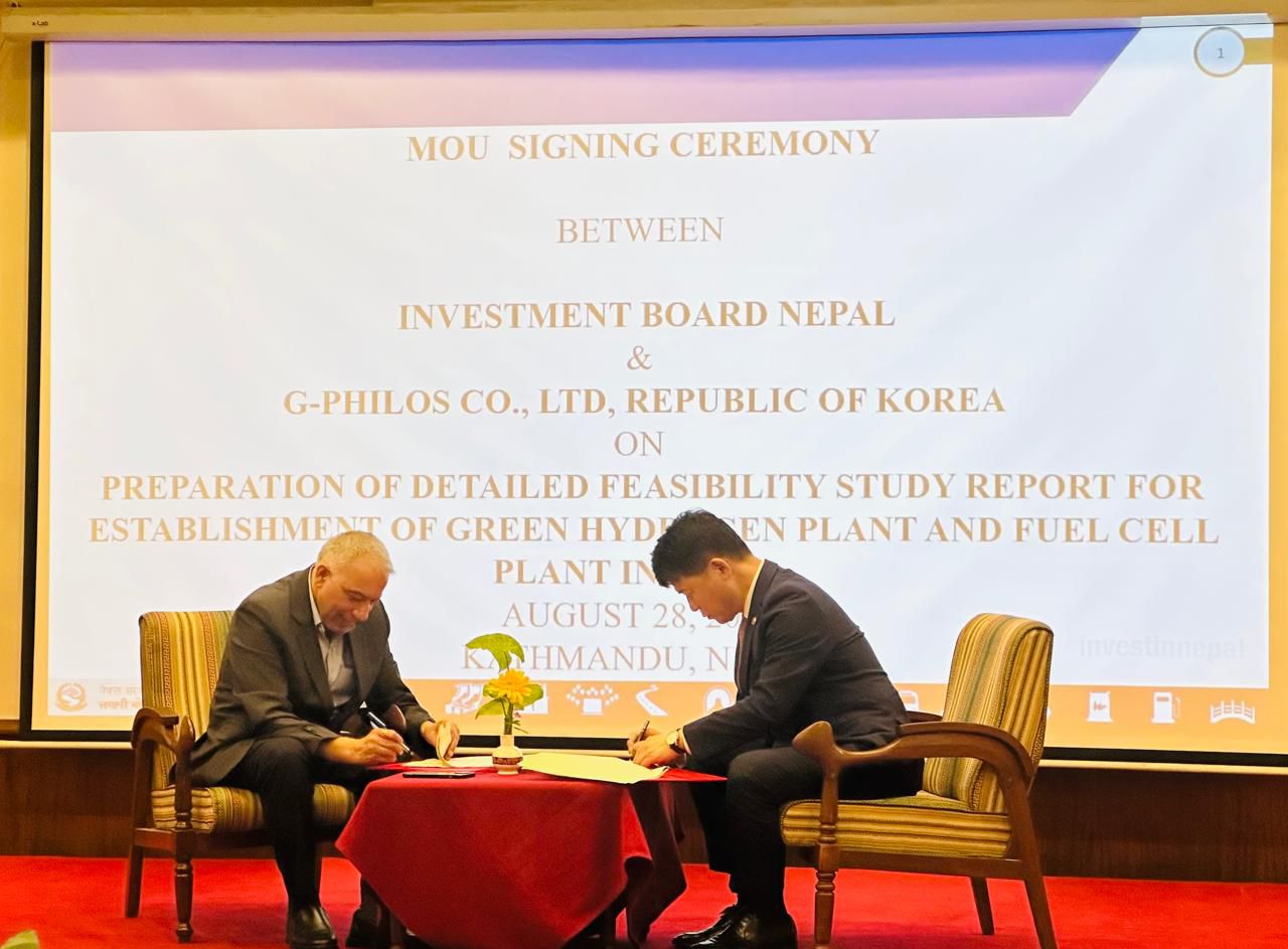 MoU with Korean company to study feasibility of setting up green hydrogen plant and fuel cell in Nepal