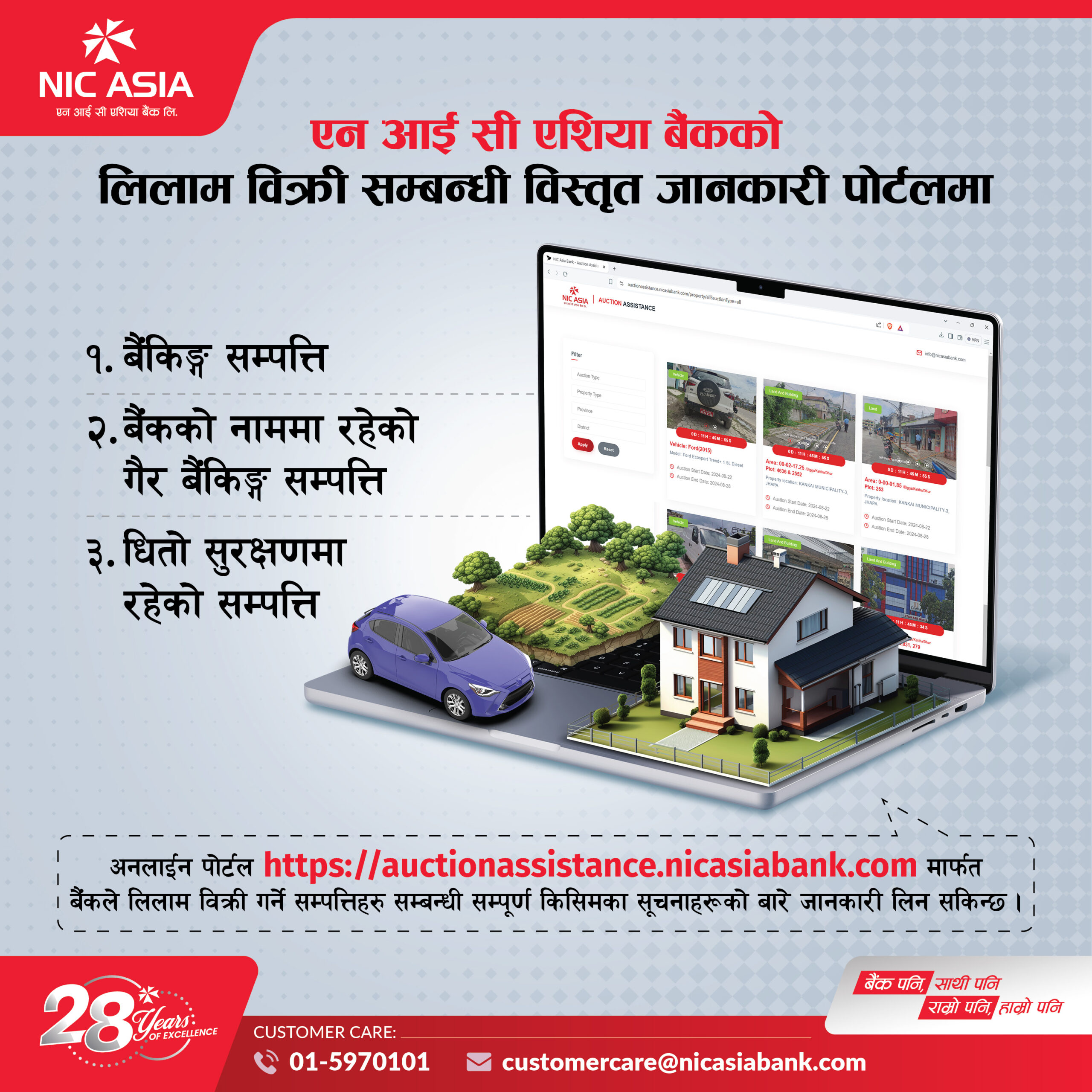 एनआईसी एशिया बैंकको सम्पत्ति लिलाम बिक्री पोर्टलमा यस्ता छन् उपलब्ध सेवा