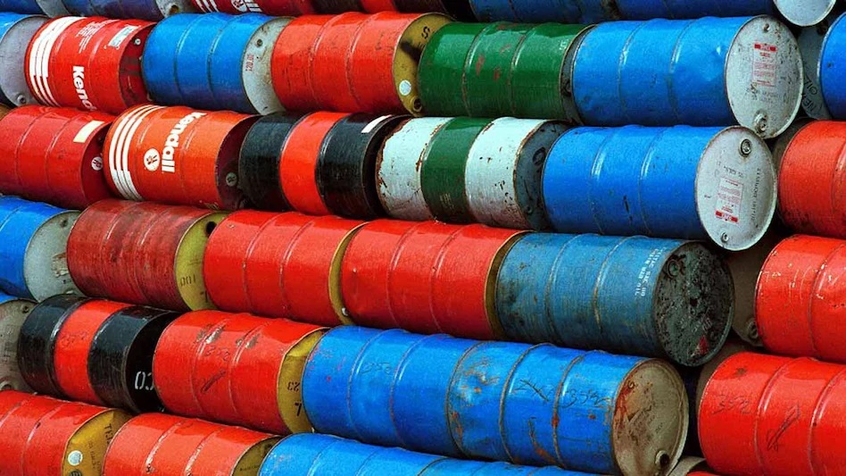 How much is petrol, diesel and gas produced by processing a barrel of crude oil?
